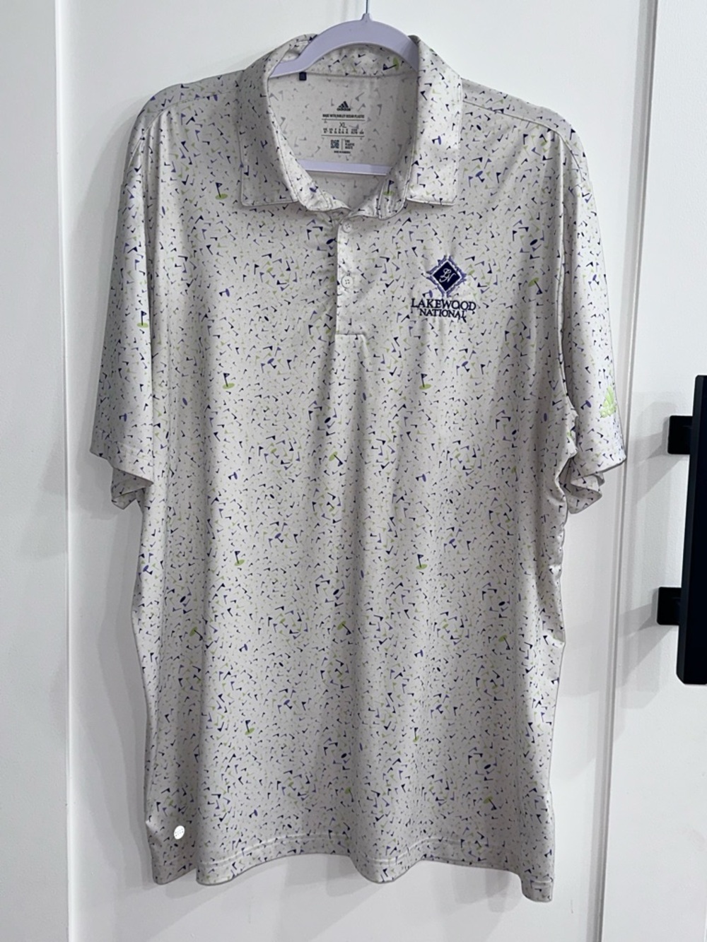 Adidas Golf Lakewood National Polo Men's XL Off White Flag Print Parley